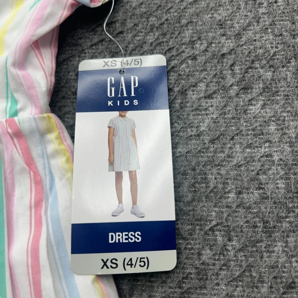 GAP Kids‎ Girls Dress XS 4/5 Cotton Short Sleeved Striped Button Pastel Easter